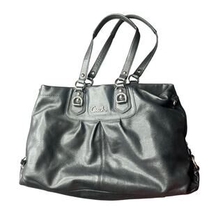 Black Coach Ashley Satchel Shoulder Bag Hoboish Leather no crossbody strap 15513